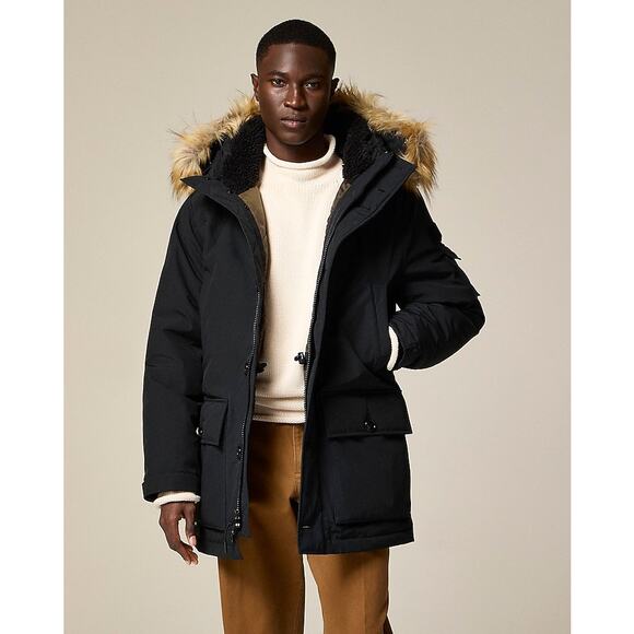 J.Crew Men's Black Hoodied Nordic Parka With PrimaLoft® Size M NWT - Picture 1 of 15